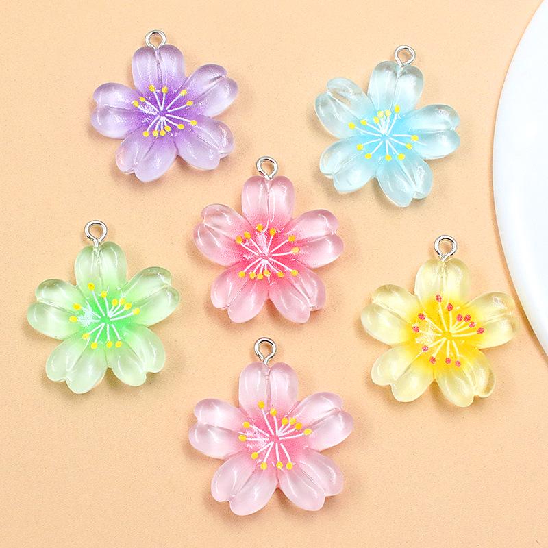 DIY Resin Plant Charm: Transparent Lotus & Cherry Blossom Five-Petal Flower Pendants