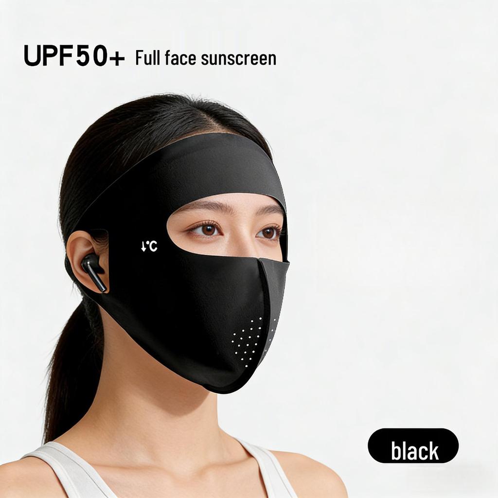 Women's Summer Anti-UV Cycling Mask & Goggles, Ice Silk Breathable Full Face Cover with Integrated Hood.