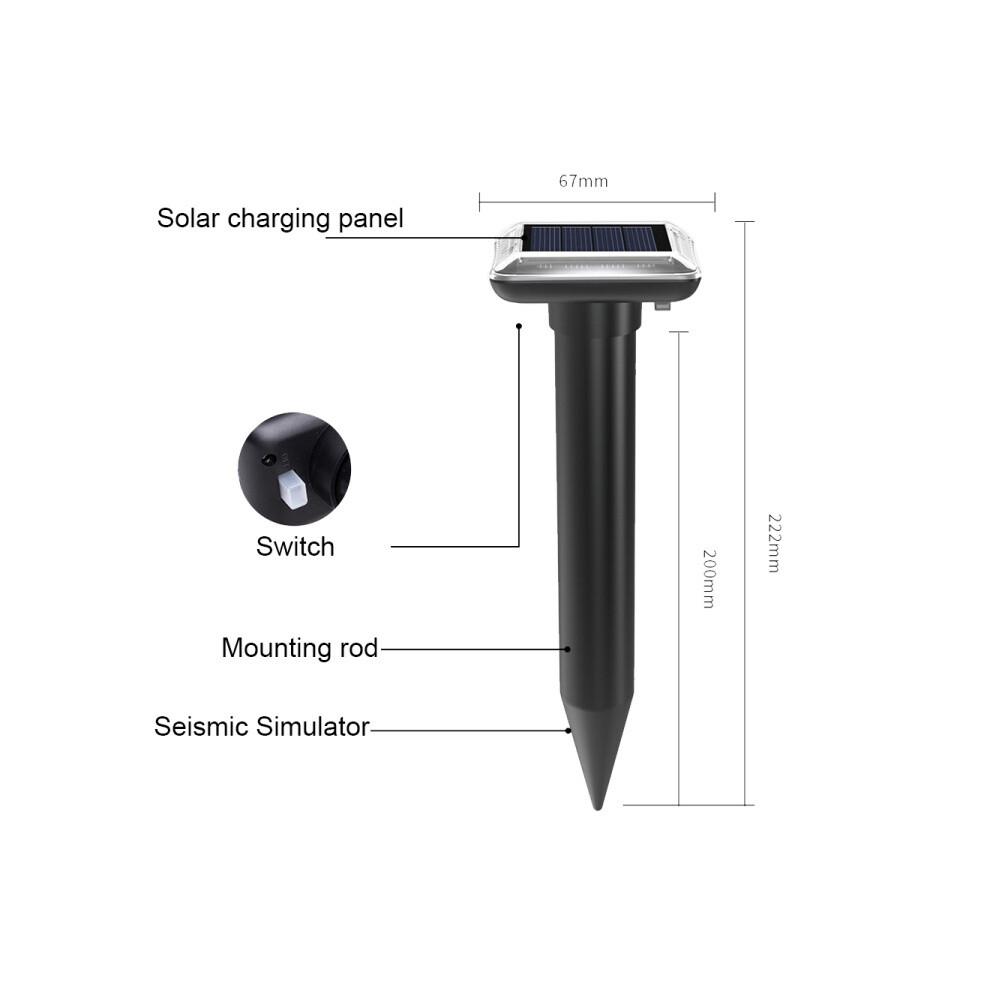 Répulsif à ultrasons solaire étanche pour rats et animaux, couleur : noir