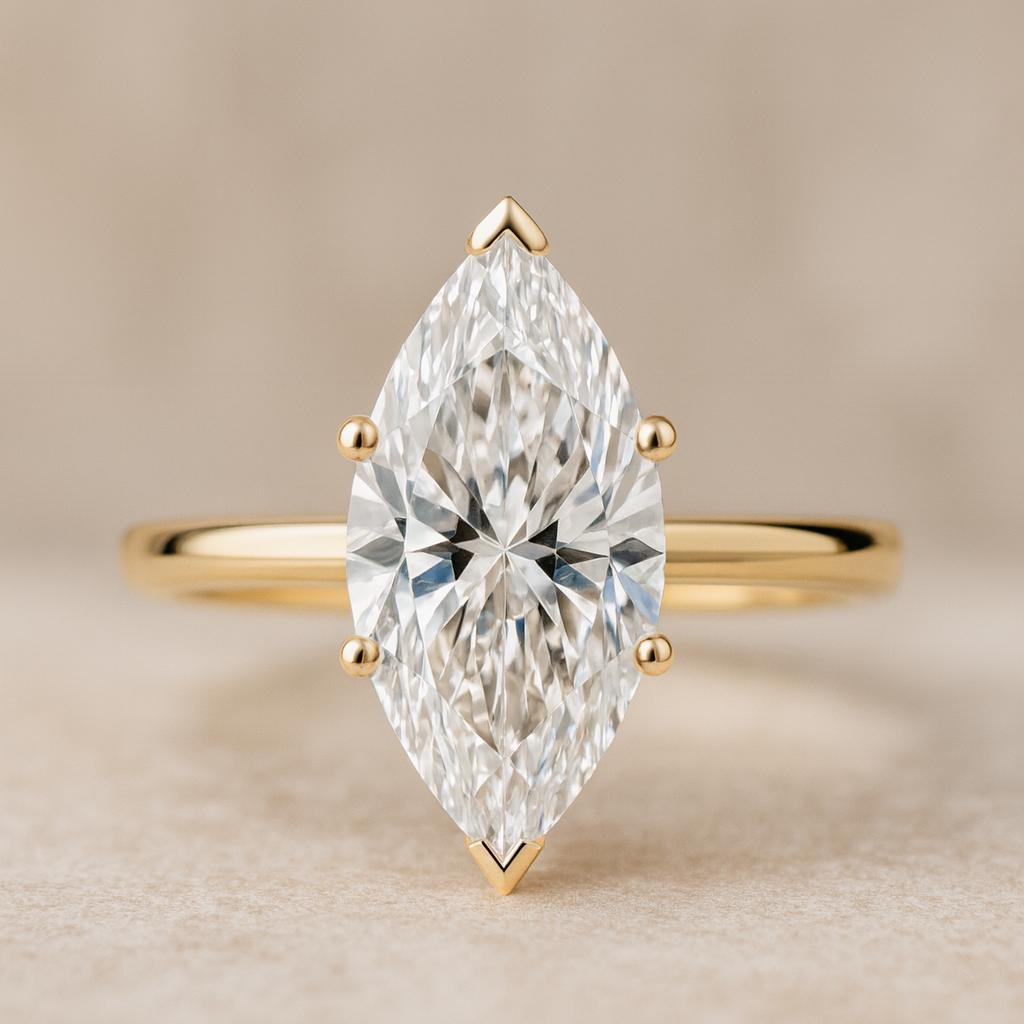 

Обручальное кольцо с моссанитом огранки «маркиза» с 6 крапанами, серебро с позолотой из желтого золота, ювелирное изделие «солитер» с бриллиантом Q розовый