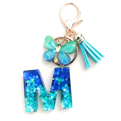 26 Engelska Alfabetet Bokstav Tofsar Nyckelring Akryl Fjäril Hänge Nyckelkedja Kvinnogåva Smyckestillbehör