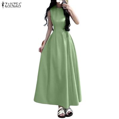 Women Casual Round Neck Summer Sleeveless Dress