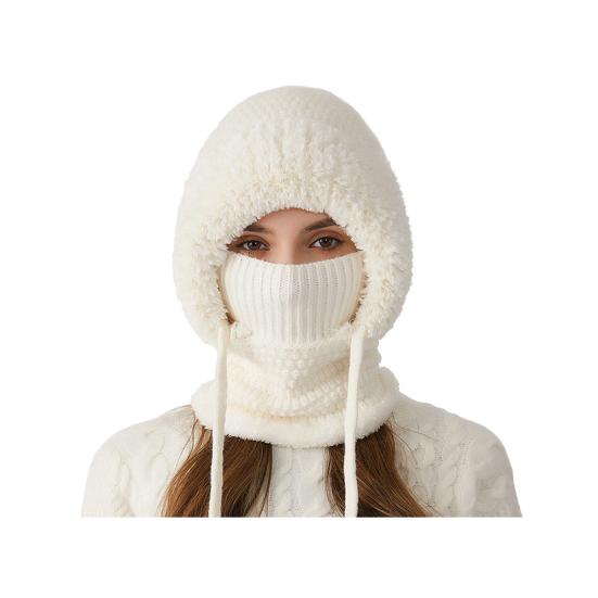 

Вязаная шапка 3 в 1 женская мягкая плюшевая зимняя шапка-шарф с защитой лица, регулируемые ремешки, ветрозащитный дизайн с капюшоном, шарф M