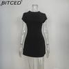BITCED Spring Collection Solid-Colour O-Neck Short-Length Waist-Defining Pocketed Elegant Dress