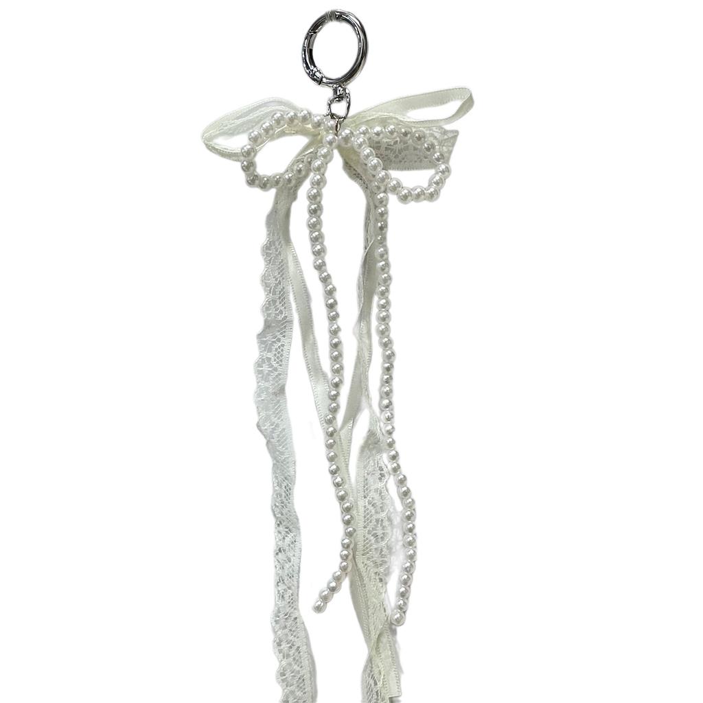 Sweet Ribbon Bowknot Pearls Keychain Charm Fashionable Key Accessory Cuteness Bag Charm Suitable for Keys and Bags