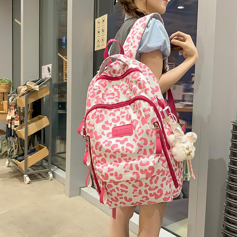 Leopard Print Backpack Junior High School Student Lightweight Schoolbag Girl's Large Capacity Backpack