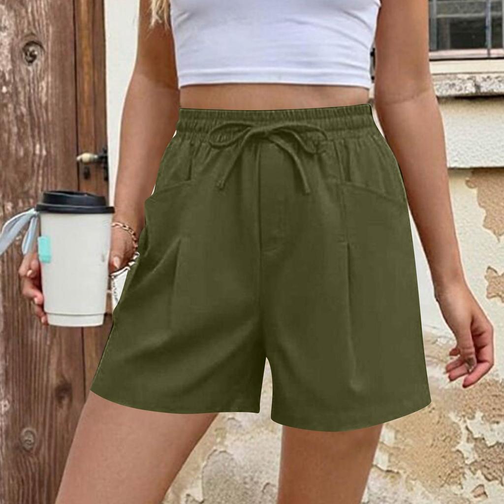 Women's Fashionable Casual Comfortable Wide-Leg High-Waisted Elastic Waist Drawstring Shorts