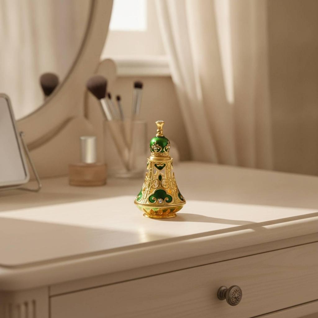 Polished Ornate Glass Perfume Bottle with Metal Decoration Antique Vintage