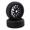 Mxfans 4-Pack Black RC 1:8 Off-Road Car Rubber Tire & Plastic Y-Type Wheel Rims with 17mm Drive Hex (Branched Pattern)