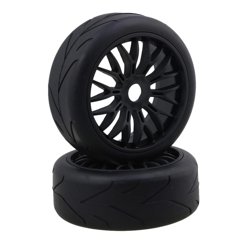 Mxfans 4-Pack Black RC 1:8 Off-Road Car Rubber Tire & Plastic Y-Type Wheel Rims with 17mm Drive Hex (Branched Pattern)