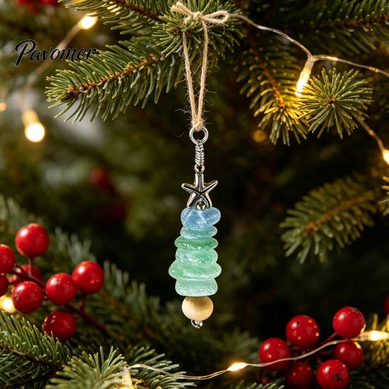 Exquisite Christmas Tree Decoration Sea Glass Ornament, Handmade Starfish Hanging Decorative Bag Charm for Vacation Decoration, Coastal Style Pendant