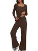 European & American Women's Solid Color Long-Sleeve Two-Piece Button Round Neck Pants Set