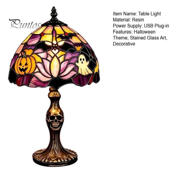 Lightweight Night Light Halloween Pumpkin Ghost Table Light, USB Stained Glass Art Vintage Lamp, Decorative Desk Lamp for Holiday Party Home
