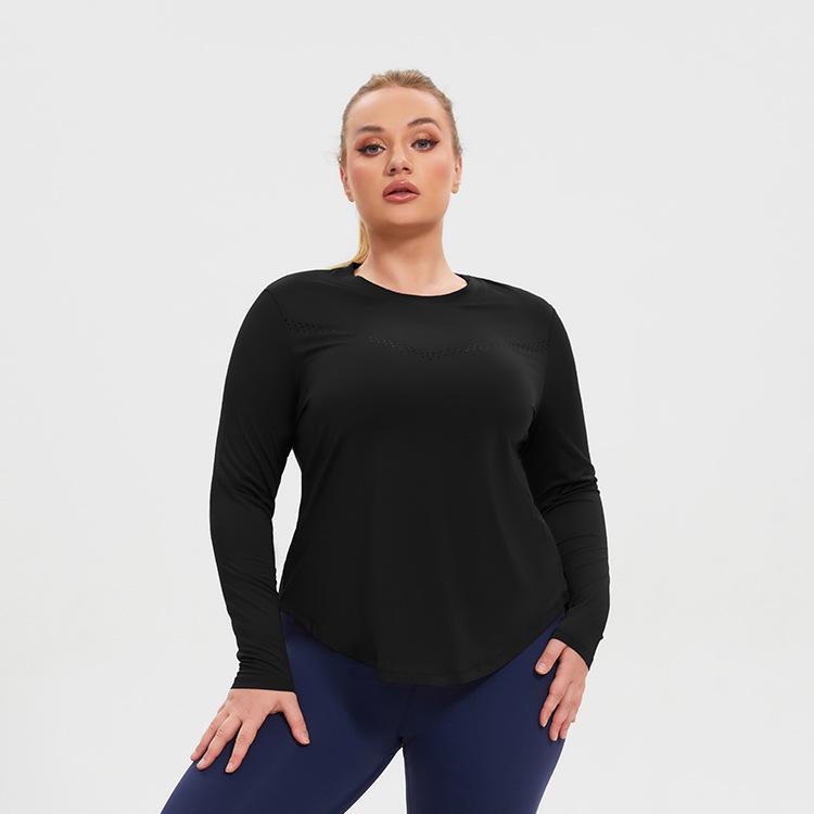 Plus Size Quick-Dry Mesh Long Sleeve Women's Yoga Running T-shirt