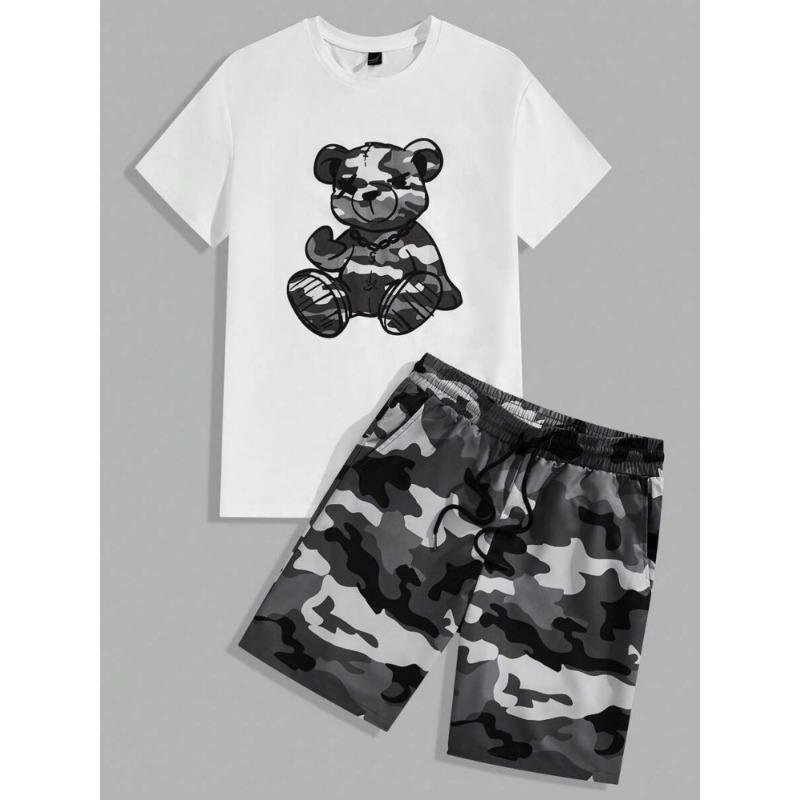 Summer Daily Men's Casual Shorts 3D Black And White Printed Men's T-shirt Shorts Set Urban Street Men Fashion Short Sleeves