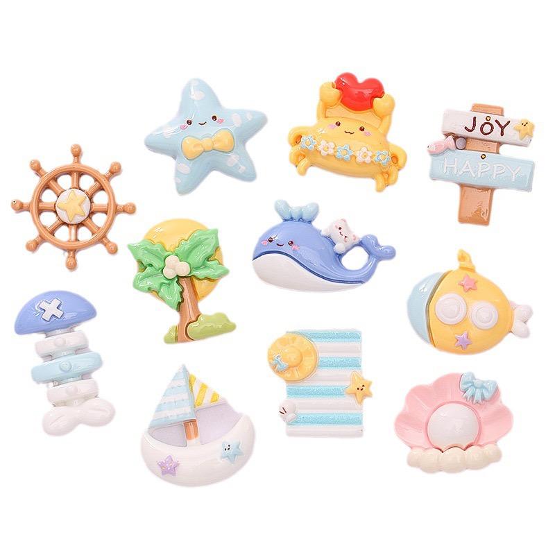 10 ks Nové Pryskyřičné Kreslené Hvězdice Mušle Krab Plachetnice Oceánská Řada Plochá Zadní Části Dekorativní Vlasové Doplňky