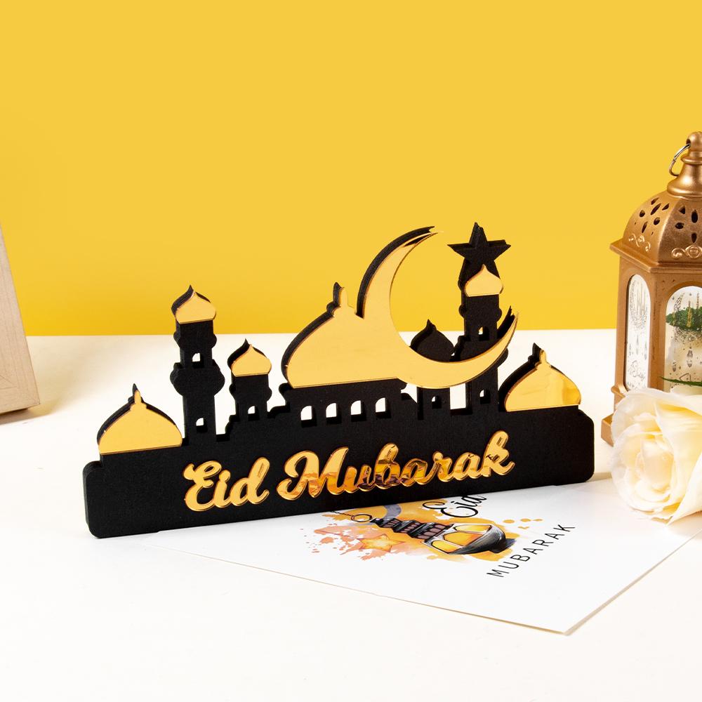 Ramadan Bordsdekoration Trä Akryl Måne Stjärna Slott Eid Mubarak DIY Hem Kareem Ramadan Dekoration Islamisk Muslimsk Fest Gåva