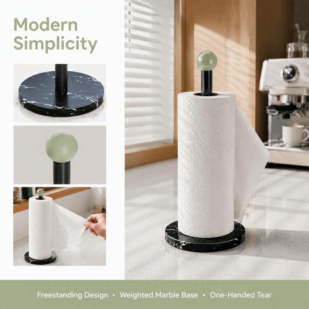 Iron Marble Paper Towel Holder Weighted Base Anti Slip Countertop Paper Towel Stand Black Green Space-Saving