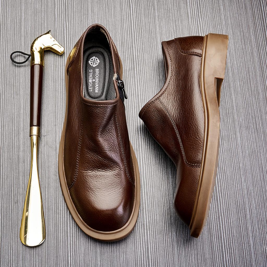 Leather Casual Leather Shoes For Men With One Foot, Big Head Shoes, Platform Men'S Shoes, Round Head, Lazy Loafers For Men