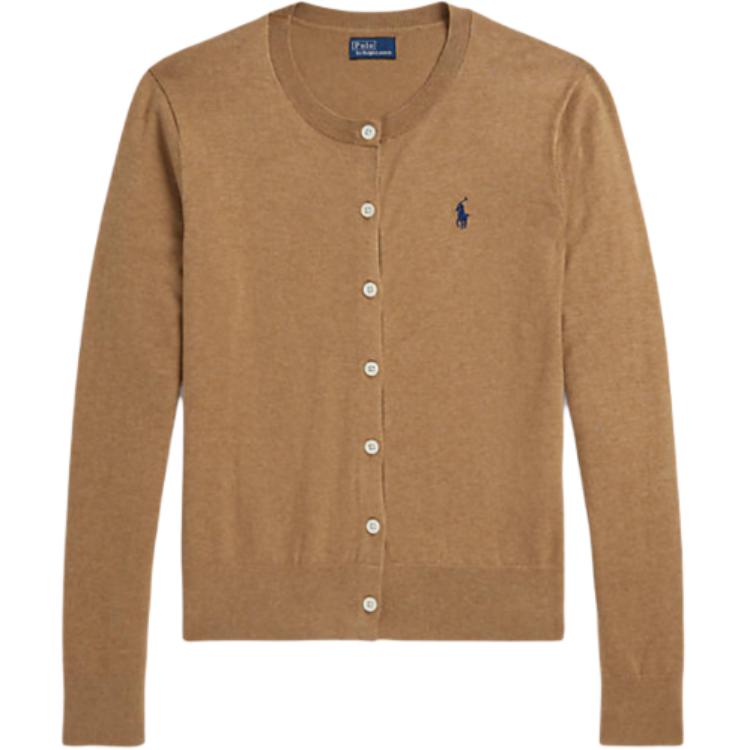 

Polo Ralph Lauren Однотонный трикотажный свитер с круглым вырезом, на пуговицах, с длинными рукавами, женский, верблюжий, WMPOSWENDW20479-260 XS