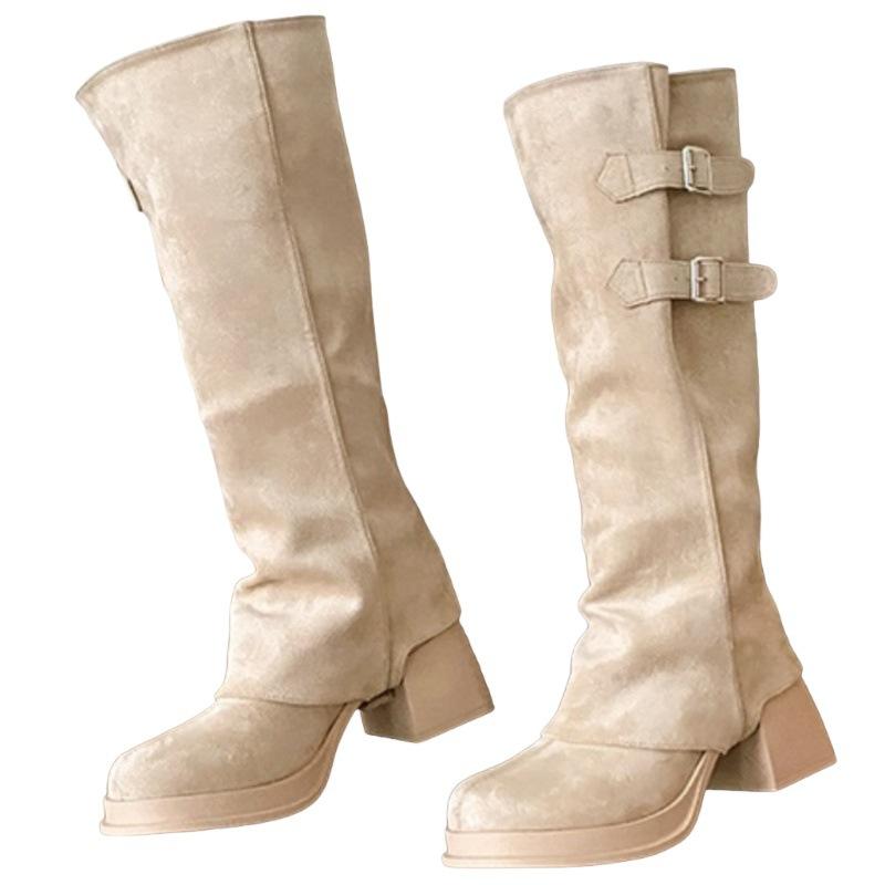 Nude High-heeled Boots Women's Autumn and Winter Boots 2025 New Popular Tall Removable Two-wear Short Boots Thin Boots