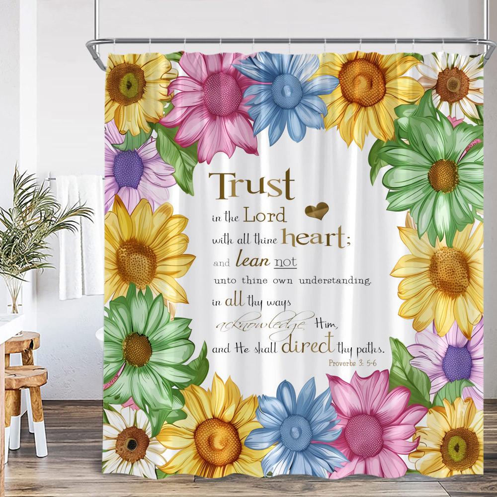 

Sunflower Farmhouse Shower Curtain Farmland Truck Motivational Quote Floral Polyester Bath Curtain Country Bathroom Decorations 90x180cm-35x70in