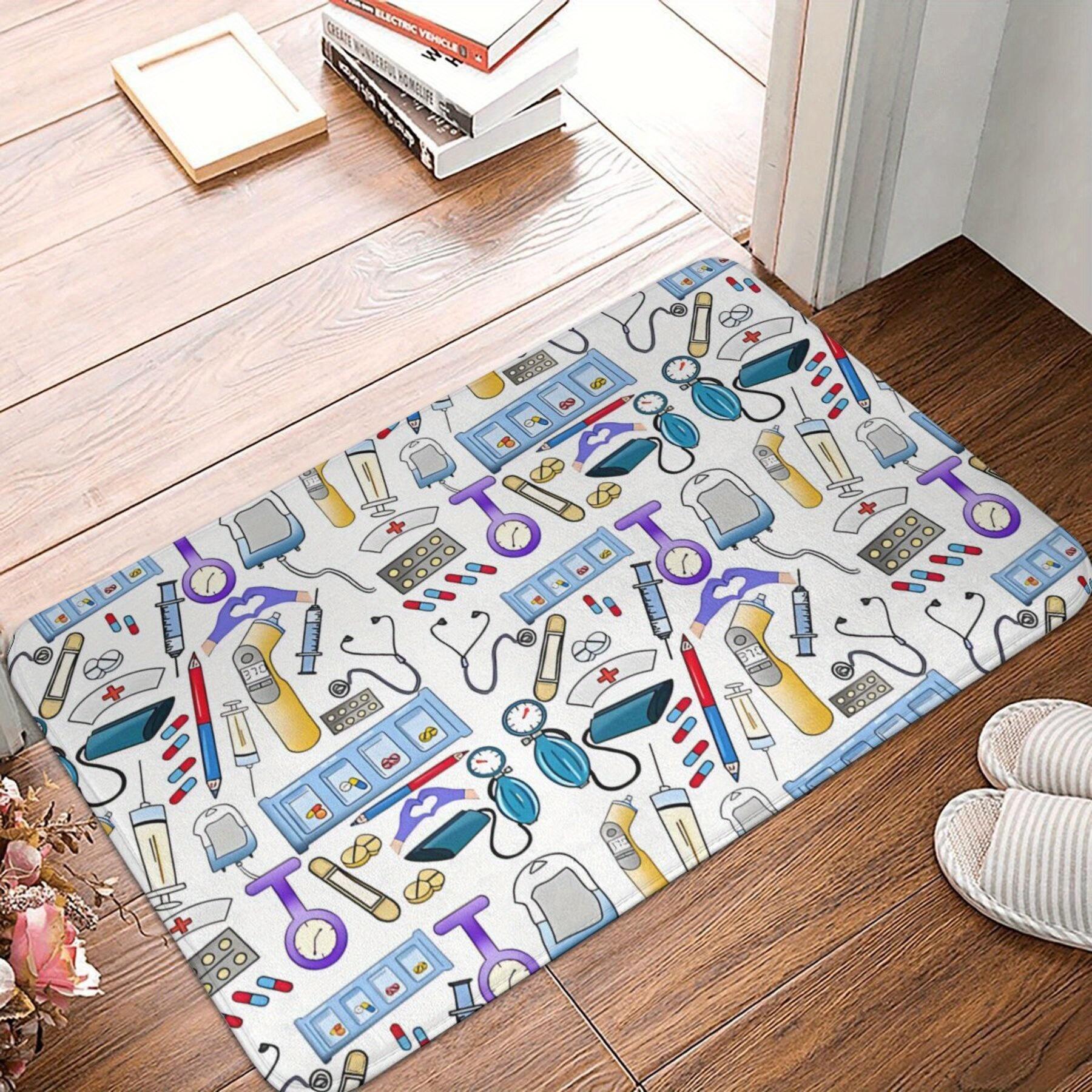 

Medical Tools Illustration Mat Stethoscope Bottles Syringes Rx Symbols on White Background, Polyester Rug for Indoor Home Decor 40x60cm
