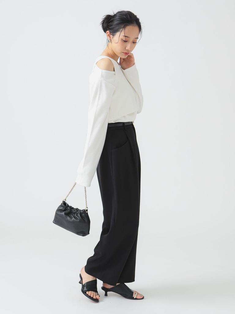 B:MING LIFE STORE by BEAMS Women's Wide Pocket Tuck Pants (Size S-M) Black