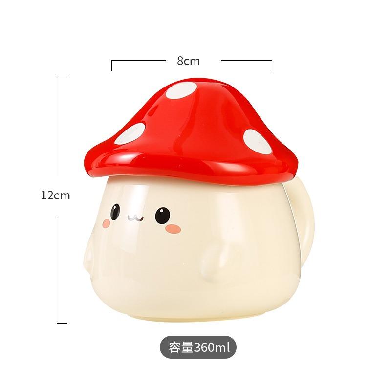 360ml Creative Ceramic Mushroom Coffee Mug with Lid Cute Cartoon Mushroom Decorated Mug Exquisite Afternoon Tea Latte Cup Gifts