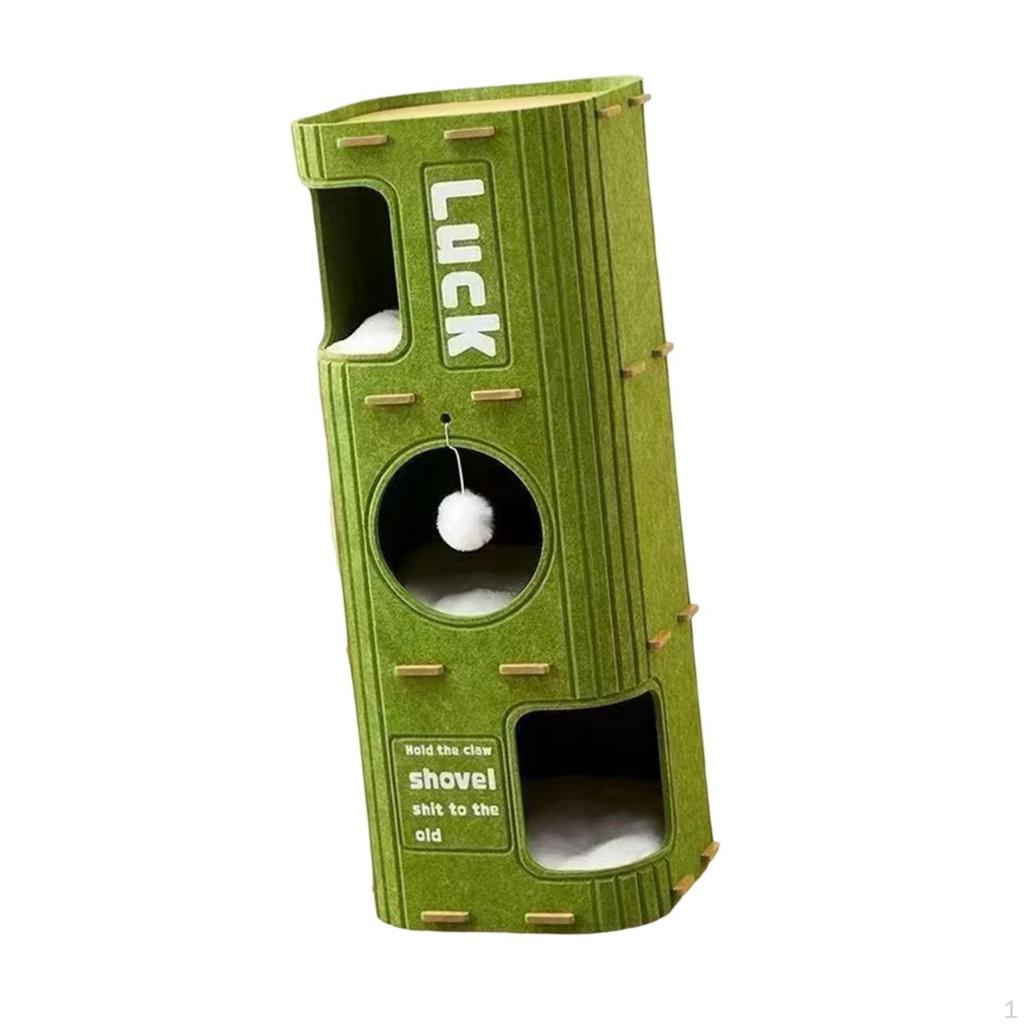 3 Storey Cat Bed Cave House Easy To Assembly Enclosed Covered Tunnel Condo with Hanging Ball