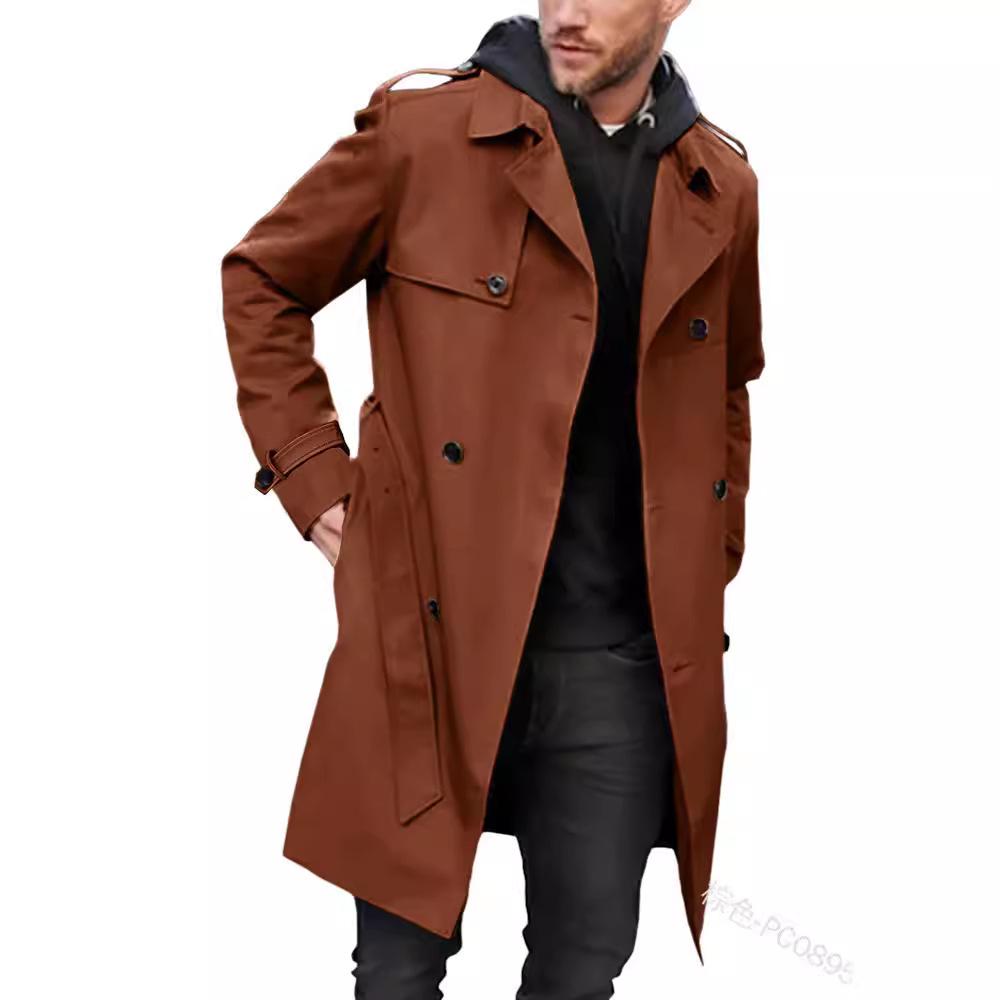 2023 Autumn/Winter Men's Slim Fit Double-Breasted Long-Sleeve Trench Coat In European & American Style