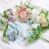 1Pc Artificial Flowers Wedding Home Bedroom Decoration Bridal Bouquet Garden Fake Silk Roses Hydrangeas Vase For Board Outdoors