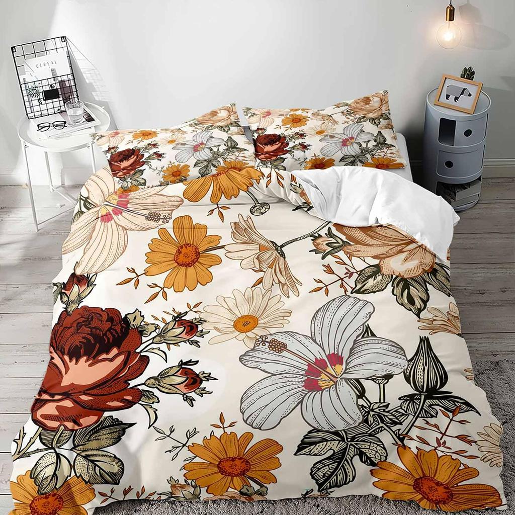 Floral Duvet Cover Mid Century Aesthetic Butterfly Botanical Floral Quilt Cover 3 Pcs Bedroom Decor Inspirational Gift For Women