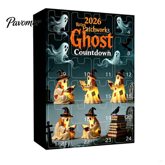 Seasonal Home Accents Halloween Advent Calendar, 24 Day Countdown Box with Mini Country Style Party Decor Ghost Figures, Rustic Farmhouse for