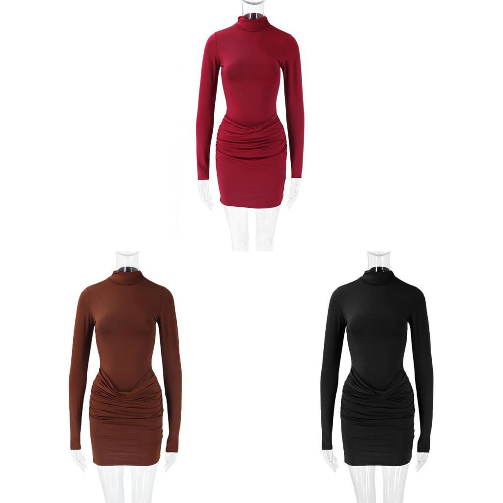 Sexy Streetwear Dress With Long Sleeves And Ruched Design For Youth Casual Wear