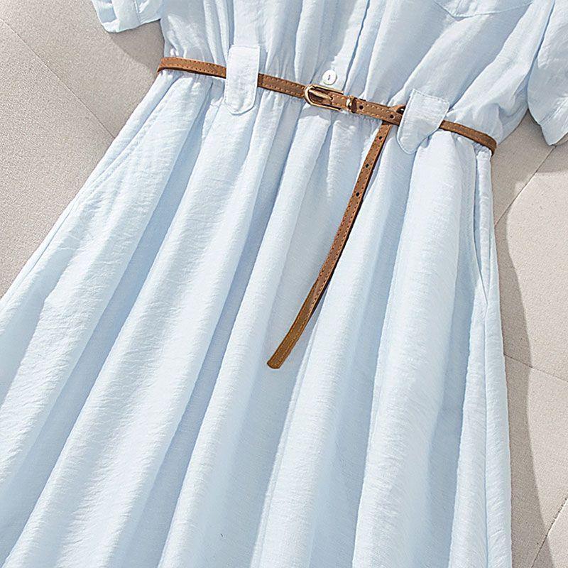 2026 Summer Korean Style Mid-Length Waist-Cinched Short Sleeve Shirt Dress for Women