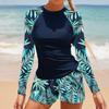 Damen Badeanzug Tankini Set Langarm Bademode Surfen Sport Pool Beachwear Zweiteiliger Badeanzug mit Shorts
