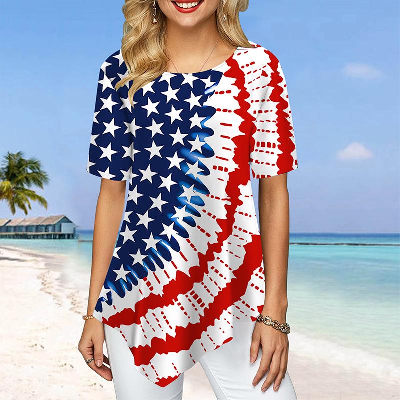 

Женские футболки больших размеров с радиоактивным звездным принтом, свободные повседневные топы, женская нерегулярная летняя одежда 8XL красный