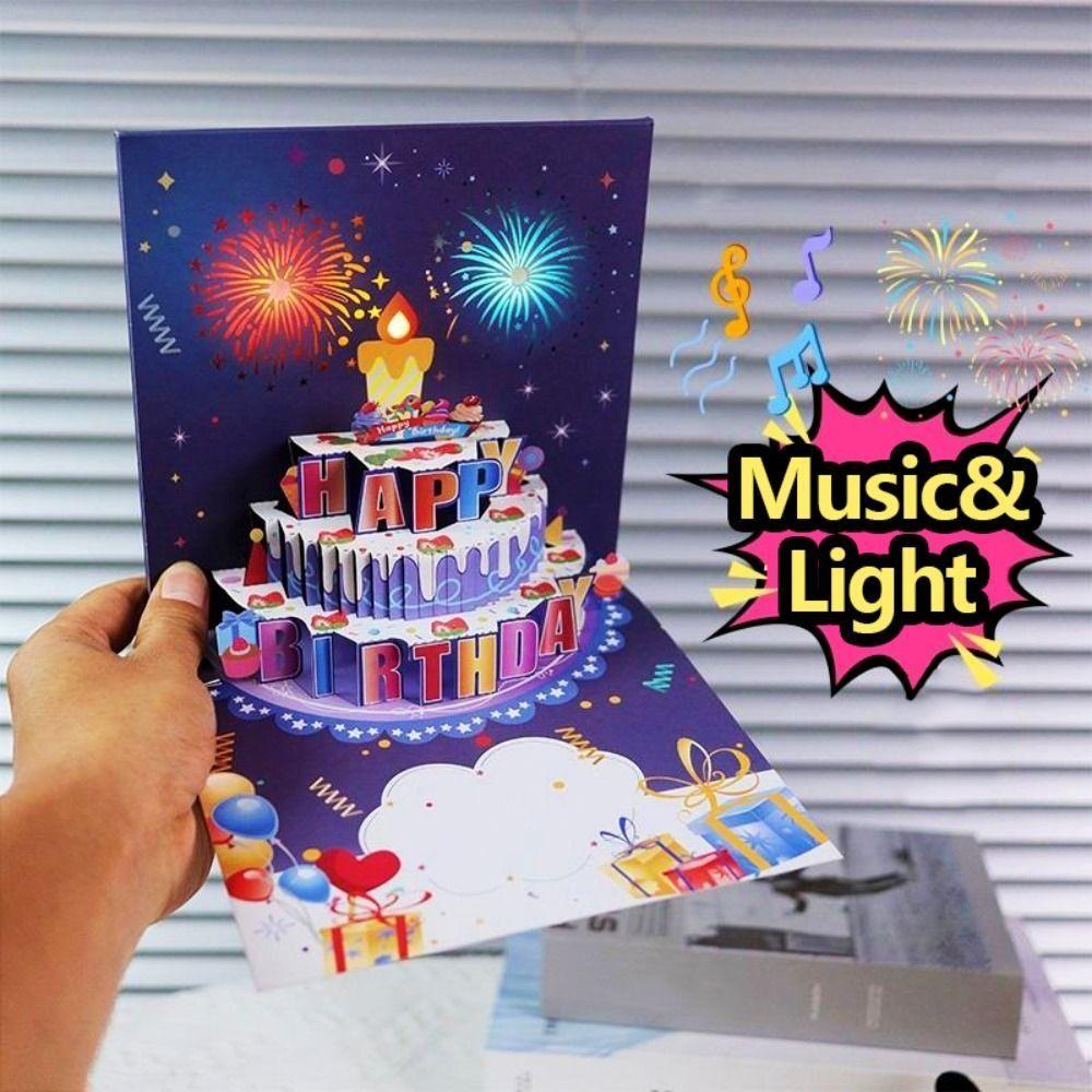 Fireworks Effect 3D Popup Greeting Card Musical and Light Luxurious Foil Stamping Cards  Child
