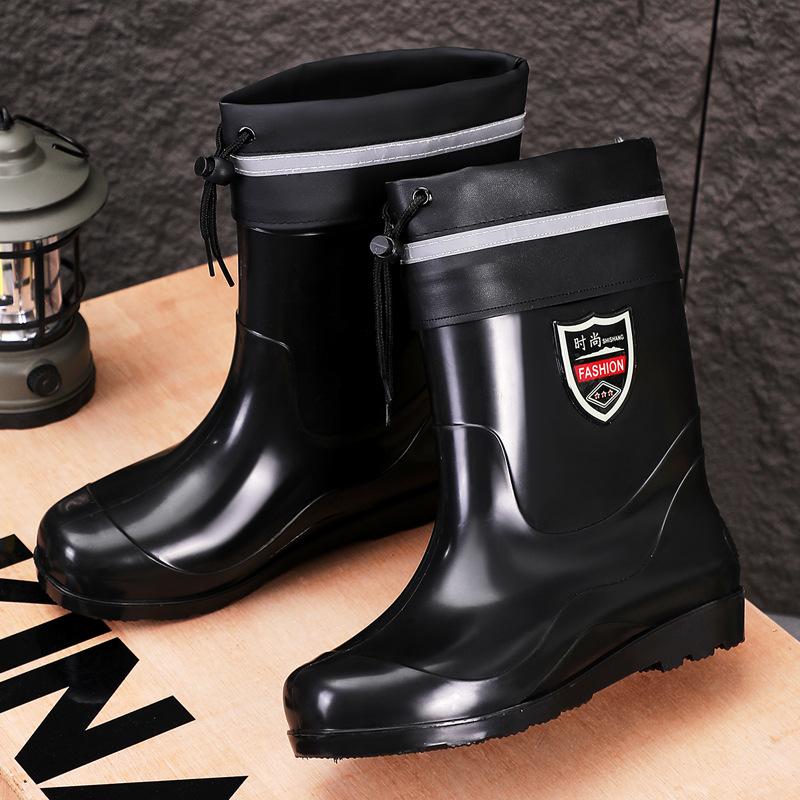 Rain shoes men's high tube non-slip thickened beef tendon velvet cover waterproof rain boots rubber boots