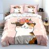 Cartoon Cat With Floral Crown Pink Print Bedding Set 1 Duvet Cover 2 Pillowcases For Adult And Children Luxury Gift Full Size
