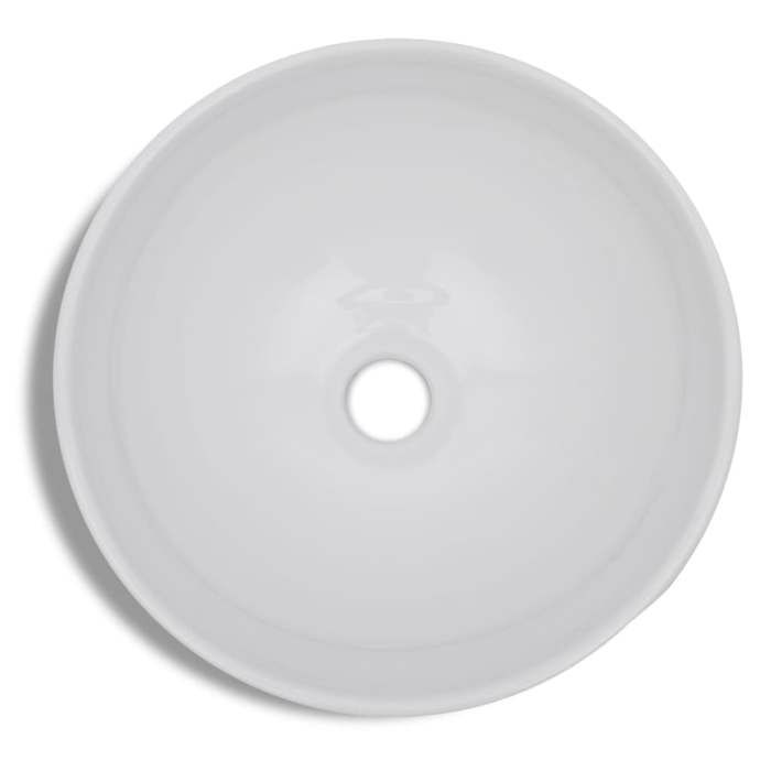 VidaXL Lavabo Salle de Bain avec Mitigeur Céramique Rond Blanc Robinet Vasque 275494