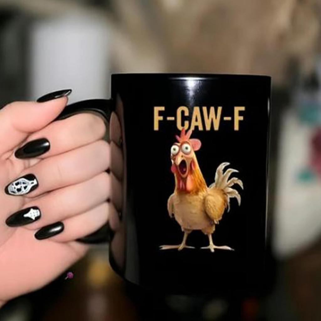 11oz F-Caw-F Ceramic Rooster Coffee Cups with Handle Rooster Crowing Coffee Mugs for Mom Sister Friends Coworkers Home Decor