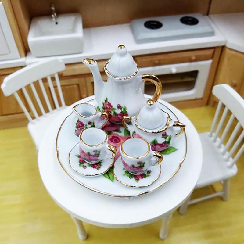 8Pcs/Set 1:12 Dollhouse Miniature Dining Ware Porcelain Tea Dish Cup Plate