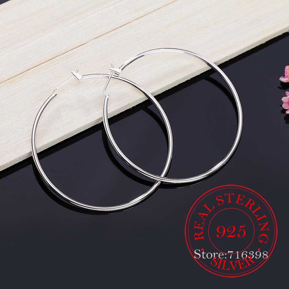 Boucles d'oreilles créoles en argent Sterling 925, grand cercle lisse coréen, Vintage, bijoux de fête pour femmes, cadeau de fête de mariage