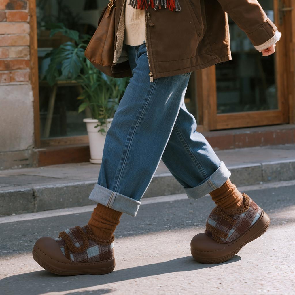Fashion retro big head shoes cotton shoes women wear in winter to increase the height of thick soles plush warm outer wear cotton shoes women