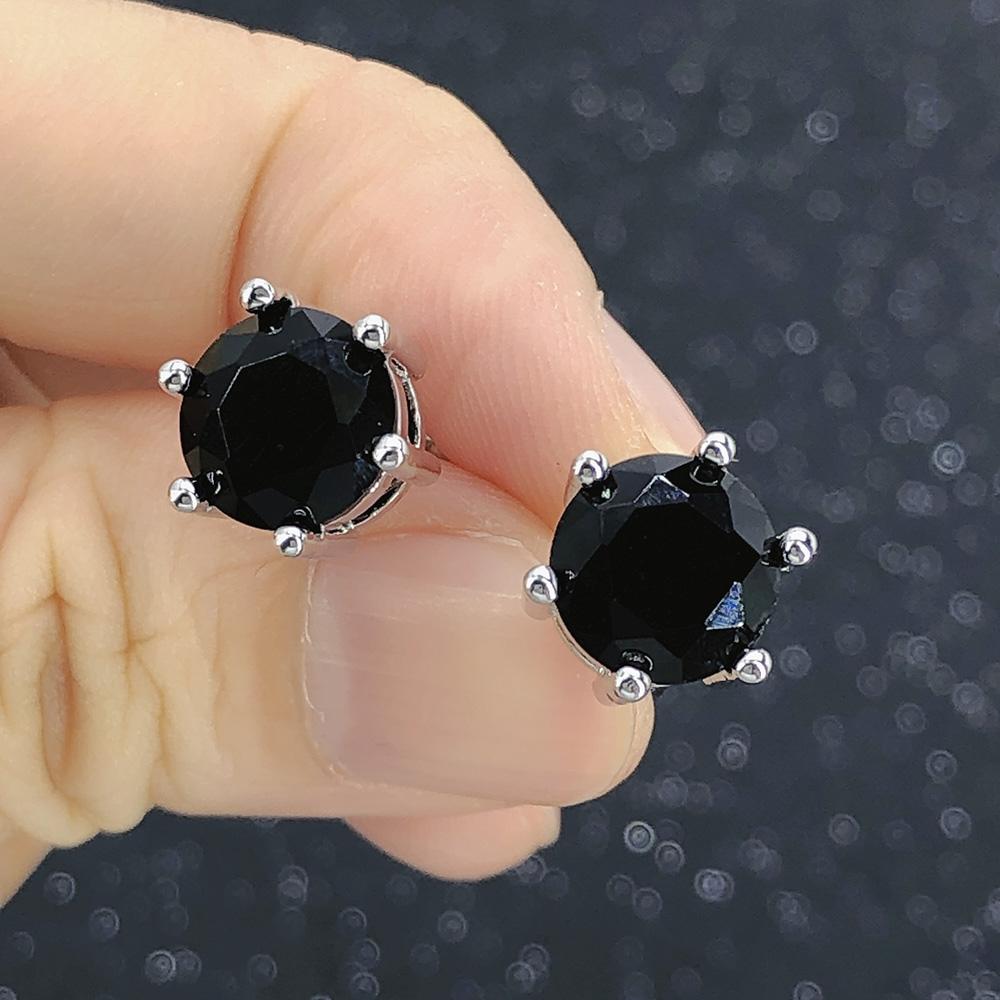 Black Crystal Stud Earrings for Men Classic Four Six Claws Women Cartilage Studs 3mm 8mm Zircon Piercing Ear Jewelry