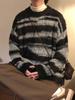 Retro Striped Round Neck Sweater - High-End Color Block Casual Knitwear for Couples