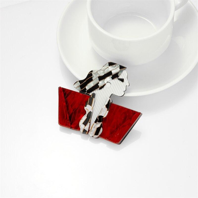 Blucome 2023 New Fashion Acrylic Rectangle Long Hair Girl Brooch Female Exaggerated Cartoon Cute Badge Lapel Brooch Jewelry