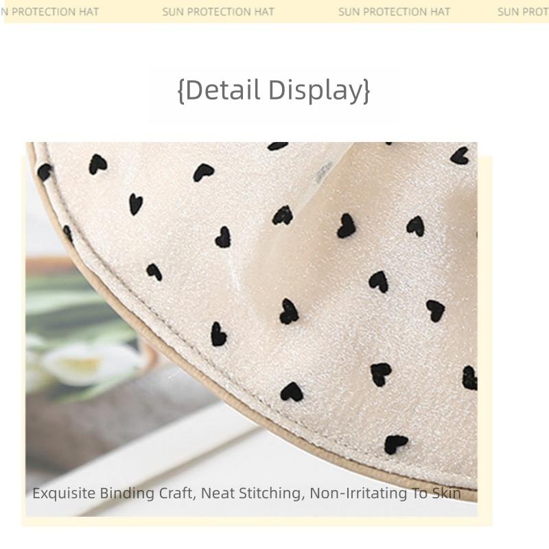 Sweet Heart-Patterned Ribbon Women Sun Hat for Outdoor Activities, Holidays Beach Bow